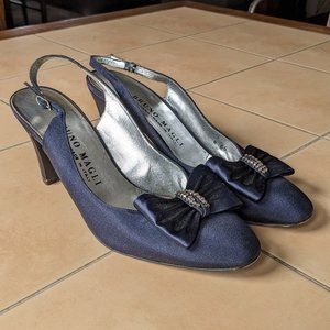 Bruno Magli Satin Navy Pumps with Bow